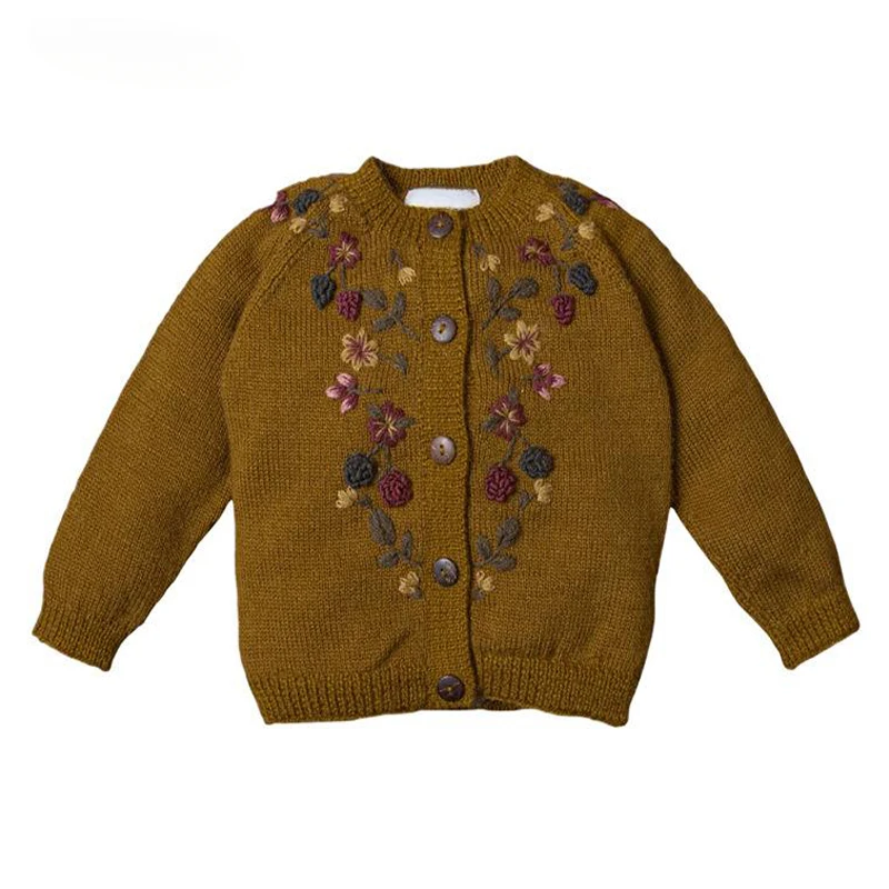 2024 Girls Knitted Cardigan for Winter Children Embroidery Sister Outfit Kids Girl Vintage Boutique Knit Sweater Jacket Clothes