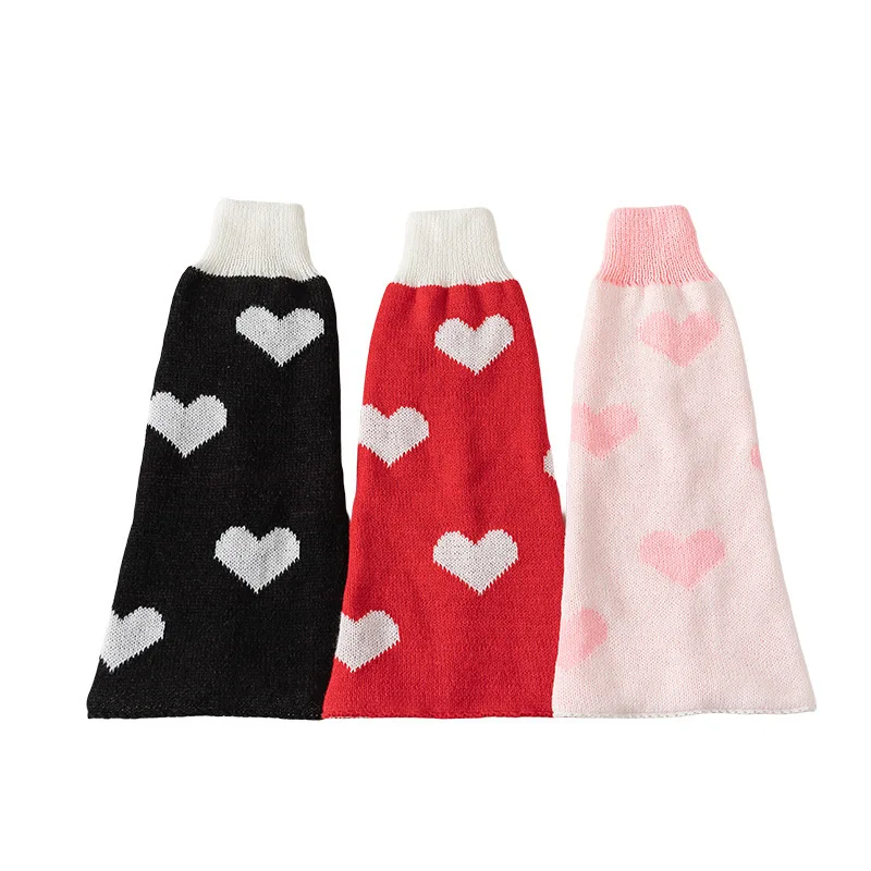 Red Heart Bowknot Wide-leg Long Pile Calf Socks Women's Winter Warm Knitted Foot Covers JK Girl Trend Lolita Crochet Leg warmers