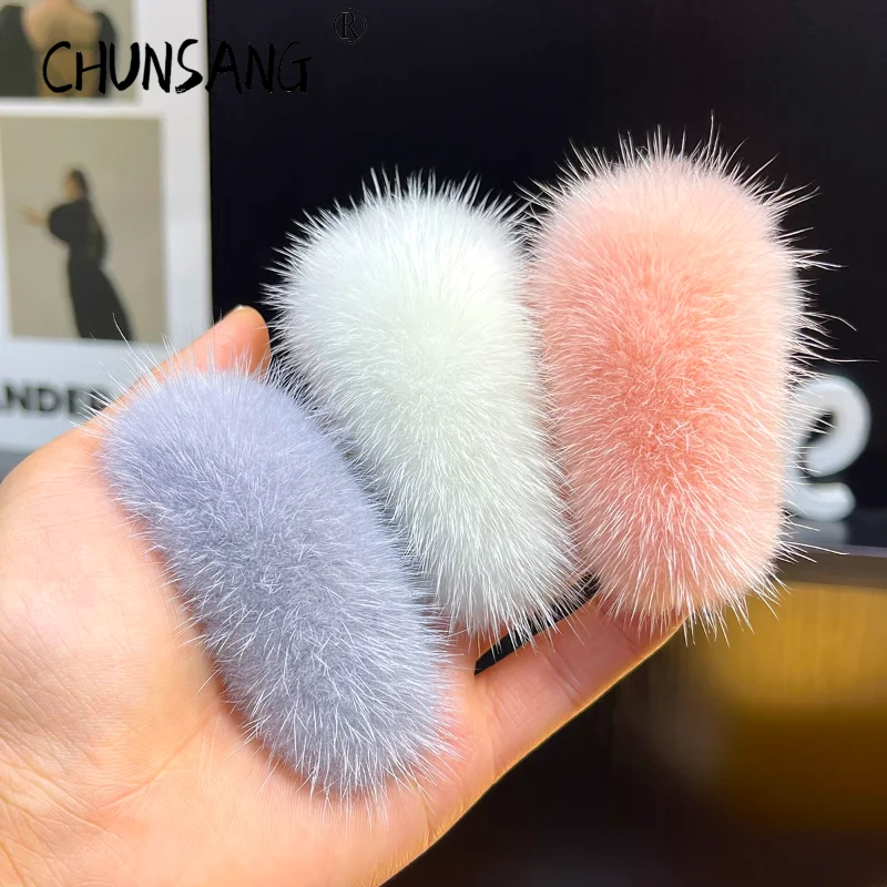 

Ins Real Mink Fur Plastic Hair Claws Hair Clips Headwear Shark Clip Hairpins Crab for Women Girls Korean Hair Accessories