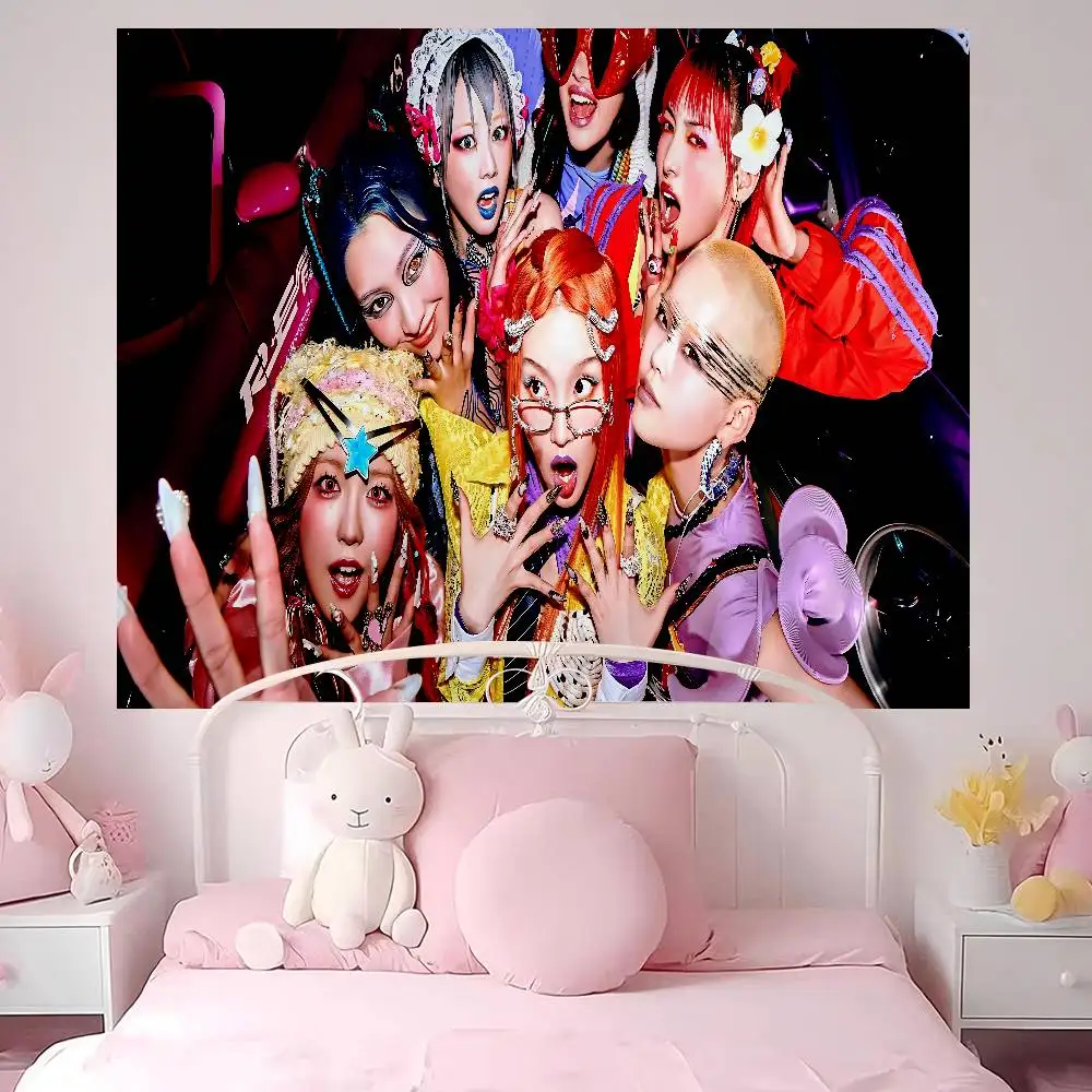 Kpop X-XG Group Anime Tapestry Hippie Flower Wall Carpets Dorm Decor Cheap Hippie Wall Hanging
