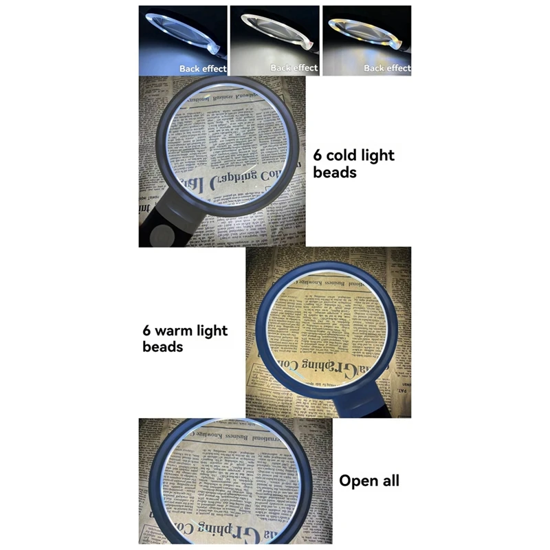 Kaca Pembesar Berlampu Genggam 30X 10X dengan 12 Kaca Pembesar Besar Bercahaya LED untuk Membaca-AC47