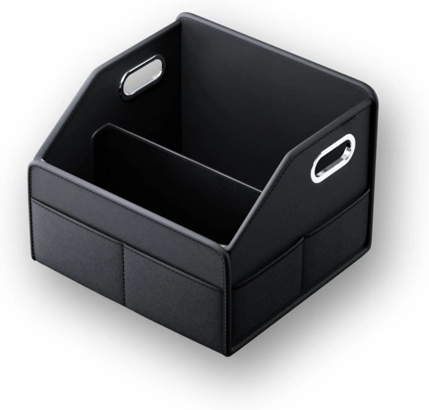 

Car Seat Organizer, Collapsible Back Seat Storage with Metal Handles & Seat-belt Strap, Black