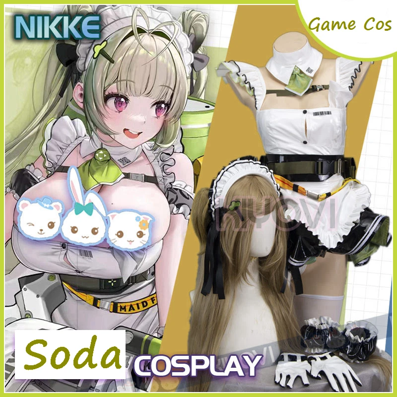 

Game NIKKE The Goddess of Victory Cosplay Soda Sexy Leather Jumpsuit Anime Maid Skirt Lolita Apron Headwear Pantyhose Halloween