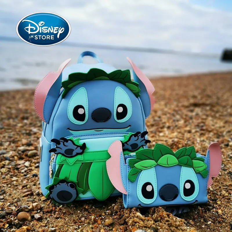 Disney-Lilo e Stitch mochila de couro PU para meninas, cosplay Luau, alça dupla bolsa de ombro, ponto hula, presente de aniversário feminino