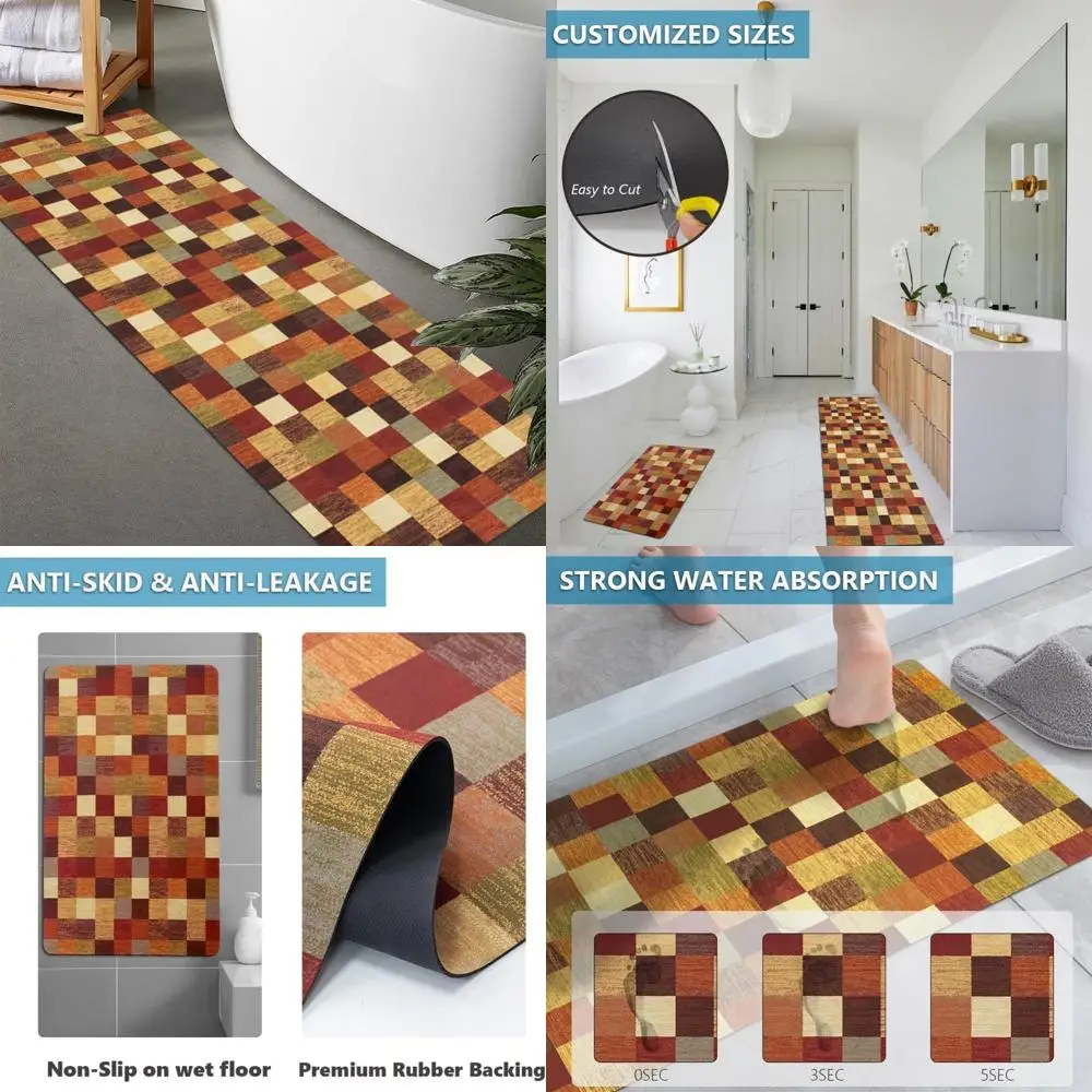 

custom-sized rubber non-slip, quick-dry, absorbent thin bath rugs - ideal for doorways, washable bathroom mats