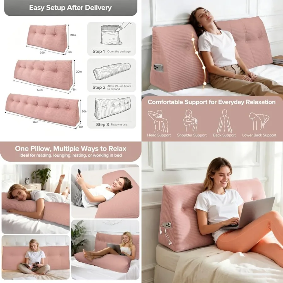 

Headboard Pillow for Sitting Up in Bed, Size Backrest Triangle Reading Pillow for Daybed, Supportive Bed Back Pillow for Readin