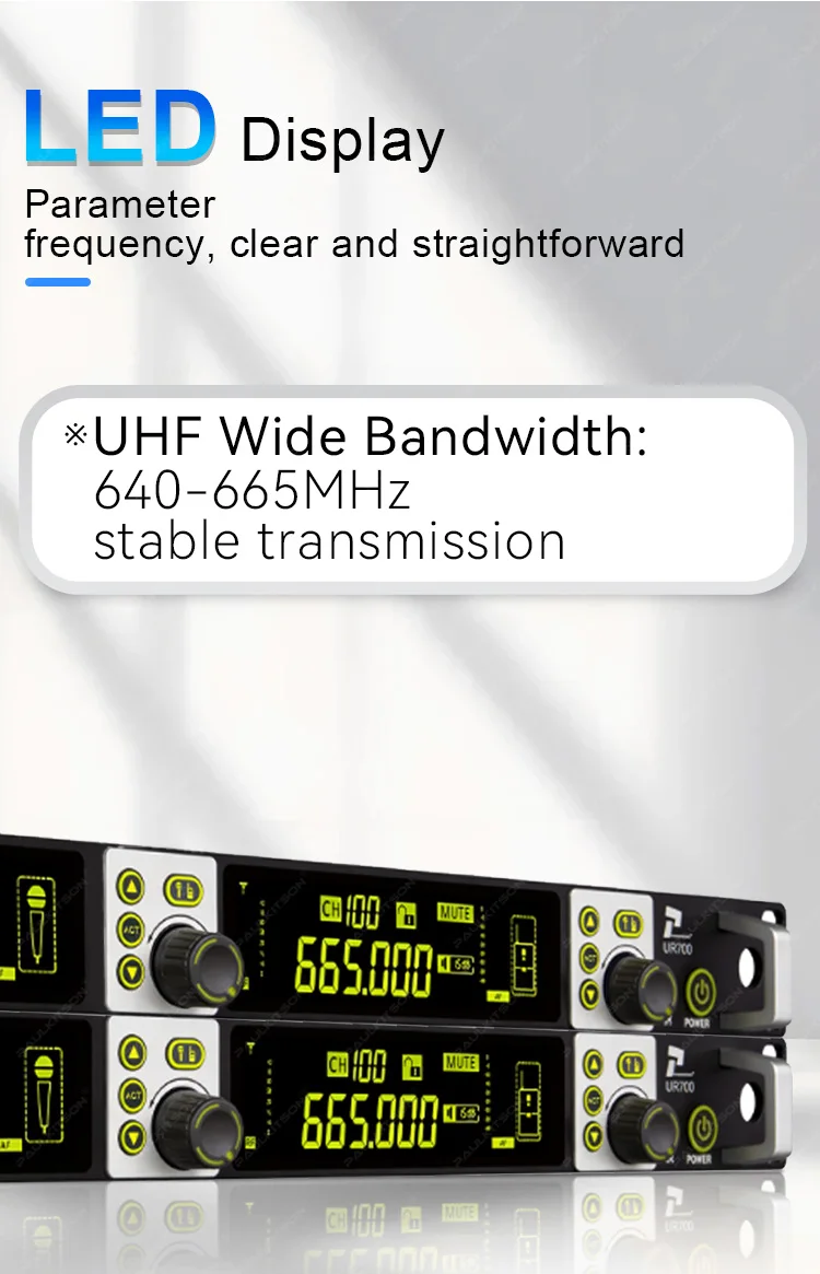 Paulkitson UR700 True Diversity Drahtloses Mikrofonsystem, Dual-Channel UHF 600MHz Dynamisches Handmikrofon für Bands und Gesang – Detail 4