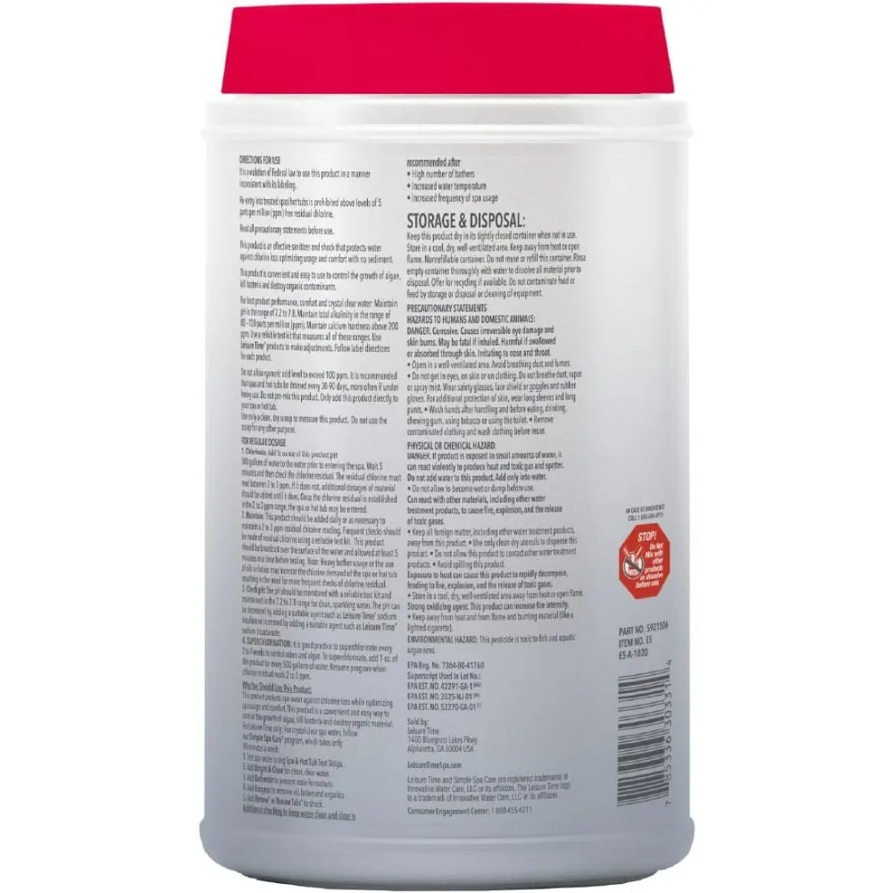 Leisure Time E5 Spa 56 Chlorinating Granules for Spas and Hot Tubs - Maintains Clean, Clear, Sanitized Water, 5 lbs