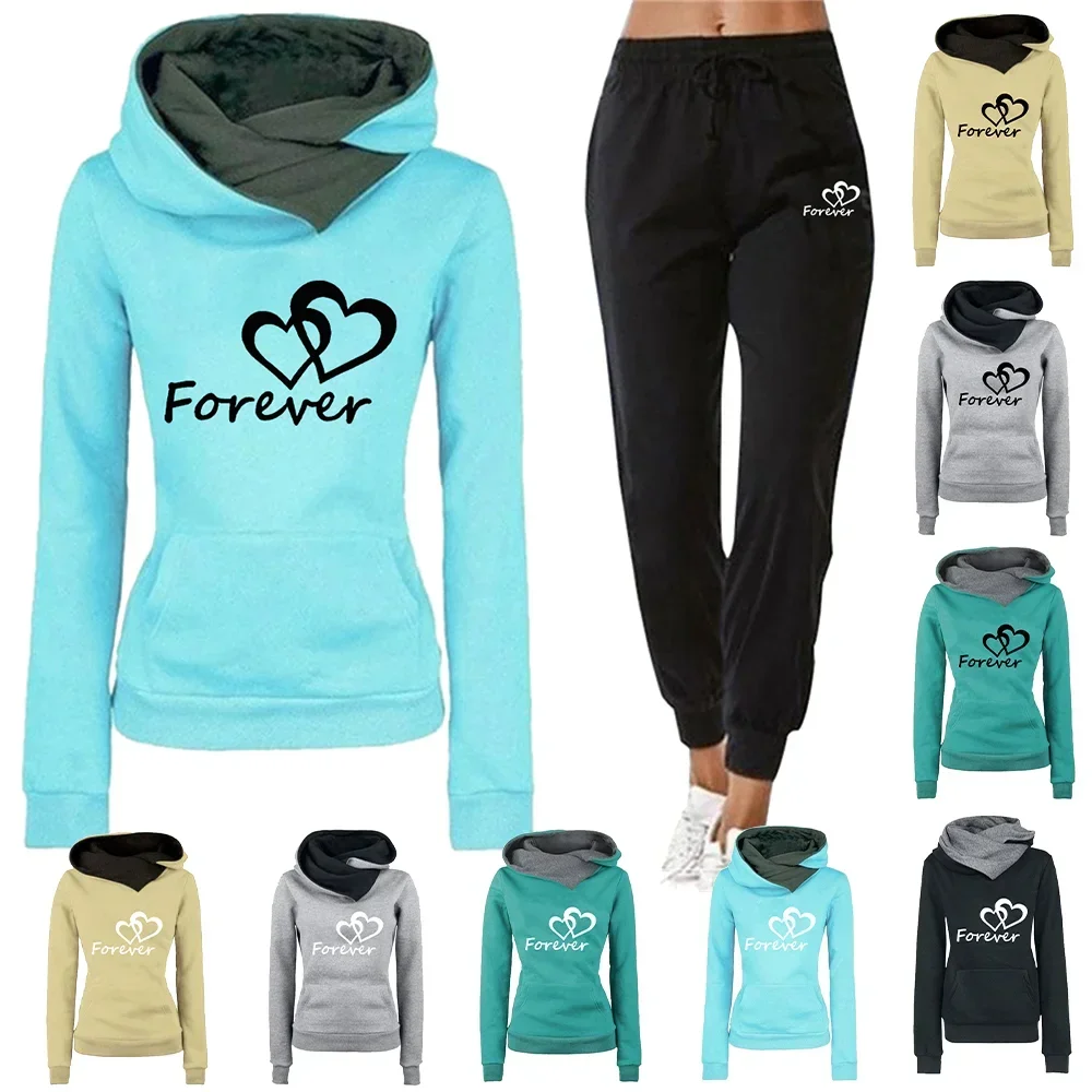 Women Forever Love Print Clothing New in Hoodies & Sweatshirts Women‘s Trousers Sweatpants Pants Two Piece Set Women Outfit