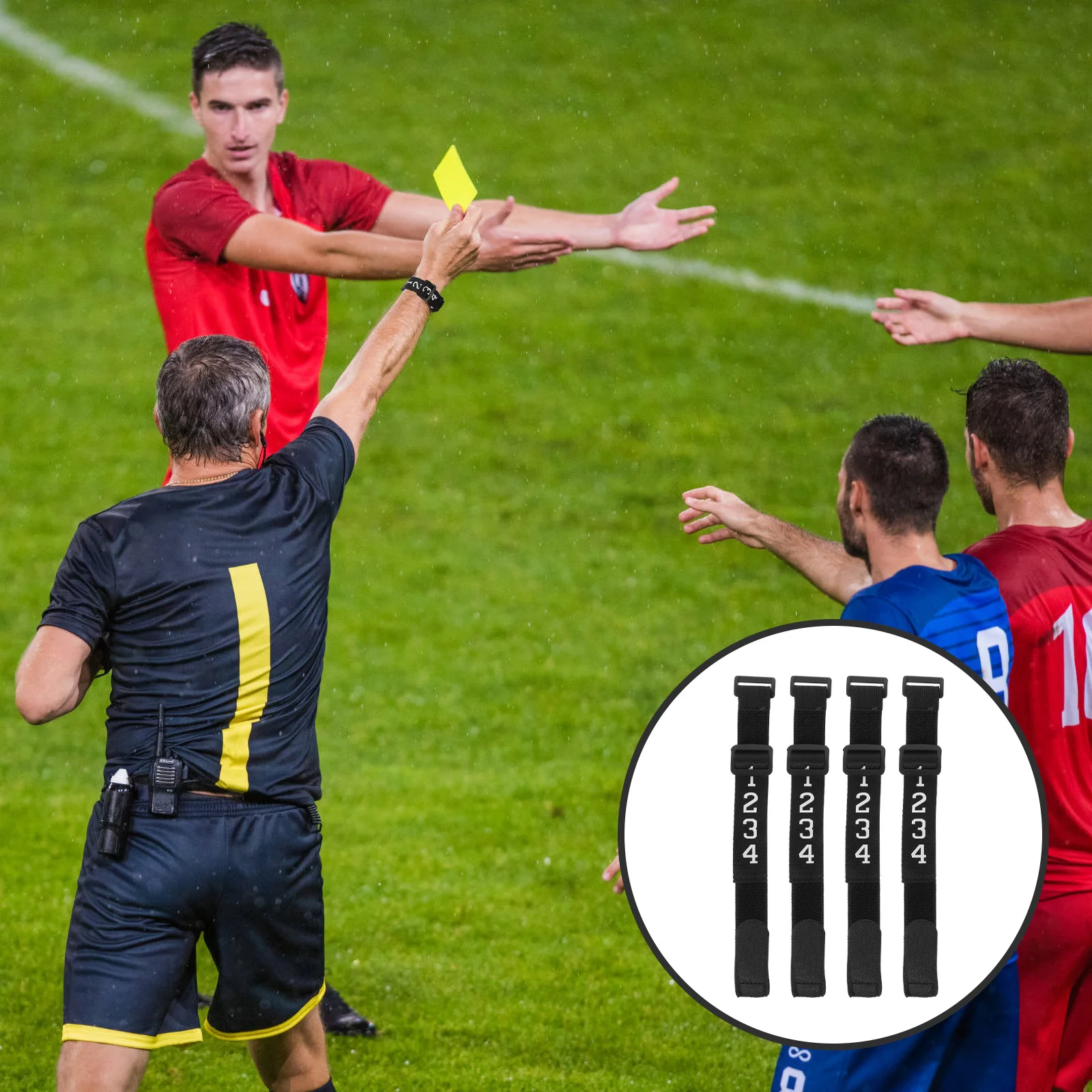 

4Pcs Football Referee Indicator Durable Numbered Wristbands Soccer Down Gear Sliding Side Clip Football Referee Gear
