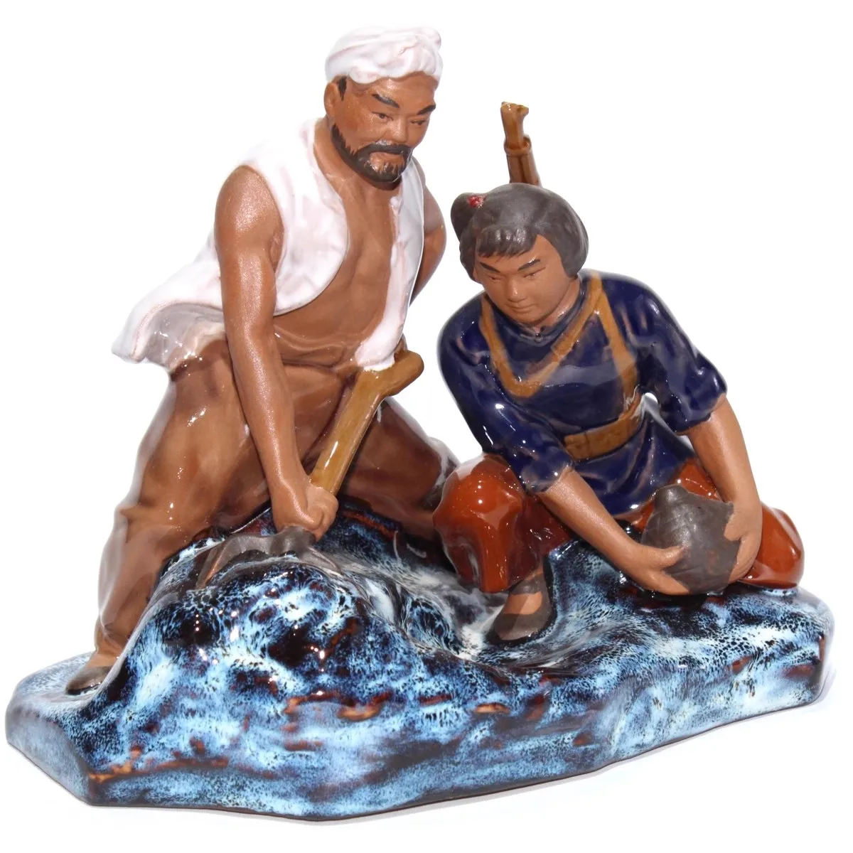 Figure decoration Shiwan kiln ceramic statue-War militia burying mines,Business is booming
