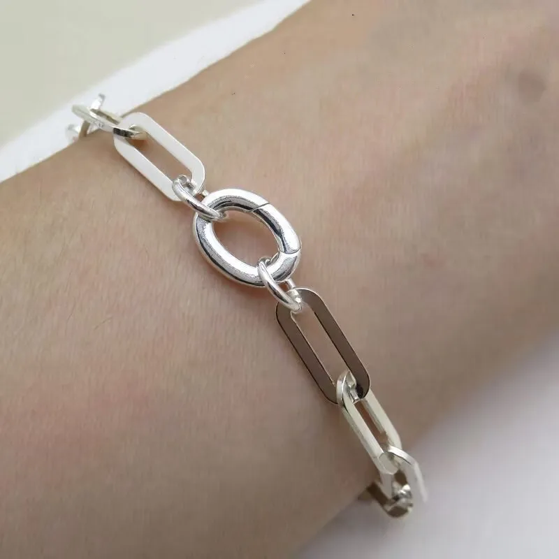 1PCS Solid 925 Sterling Silver Smooth Oval Spring Clasp DIY Necklace Bracelet Mechanical Leather Cord Buckle Silver Accessories - view 5