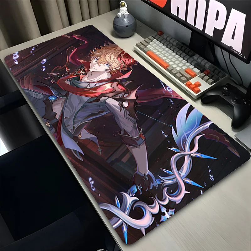 

Mouse Pad Laptop Anime Extended Desktop Mat Computer Gamer G-genshin Impact Tartaglia Mousepad Gaming Accessories Keyboard Pad