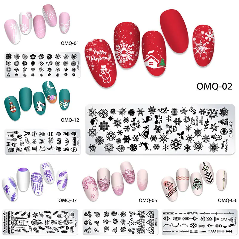 100Pcs Japanese Nail Printing Template Marble Christmas Snow Nail Printing Steel Nail