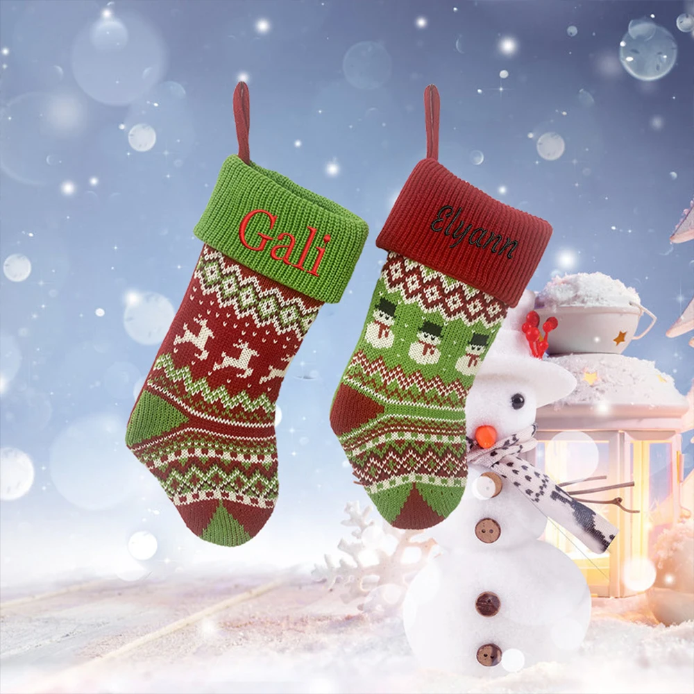 

Christmas Stockings with Embroidered Name Monogrammed Christmas Decoration Sock Merry Christmas Knit Stocking New Year Gifts