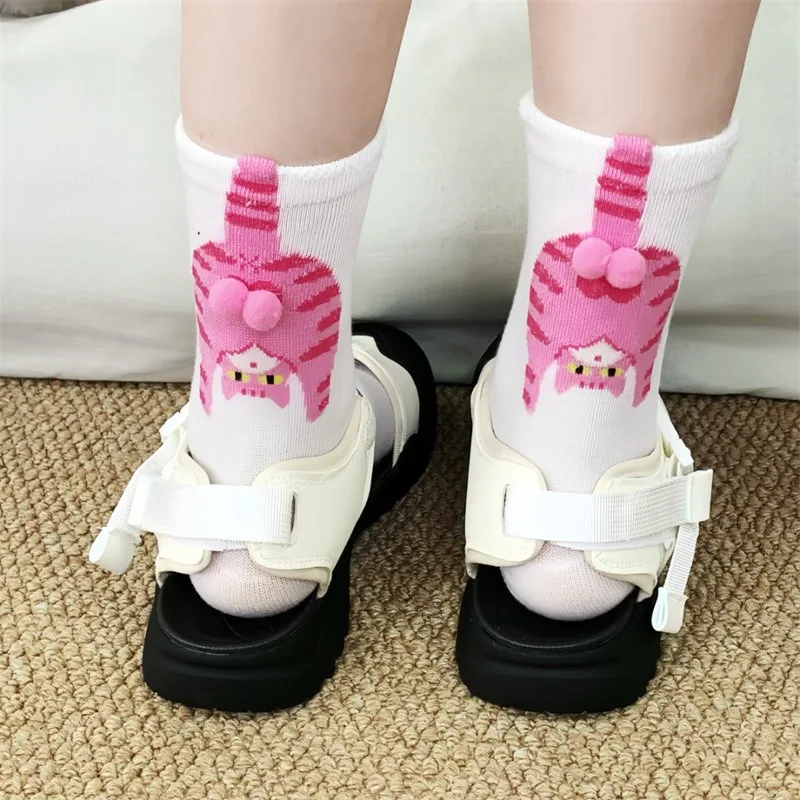 Cartoon Cat Egg Couple Socks Cozy Mid-Calf Cotton for Maternity Warm Winter Cute Present for Christmas Cat Lovers Family