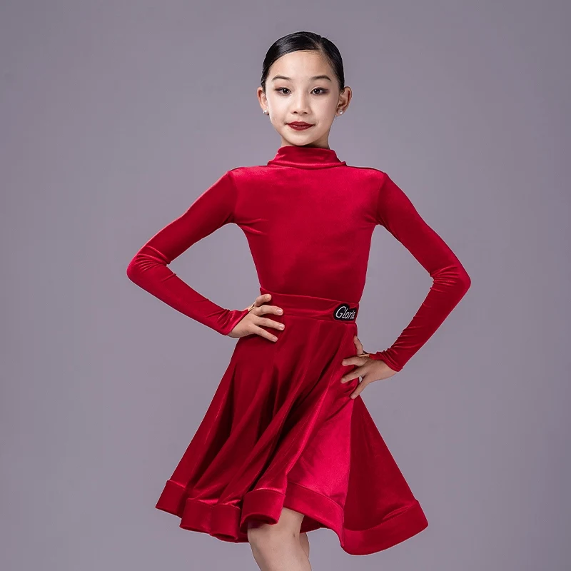 Multi-Colors Velvet Latin Dane Dress Long Sleeve High Collar Competition Costume Winter Samba Dance Practice Clothing DL11487