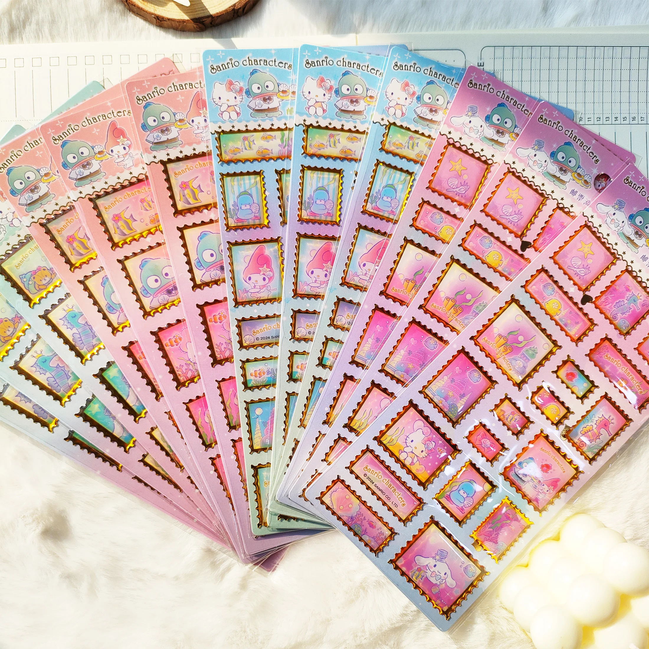 

Sanrio Hot Stamping Stamp Stickers 3D Cartoon Crystal Epoxy Decals Cute DIY Handbook Decor Gift For Girls Kids