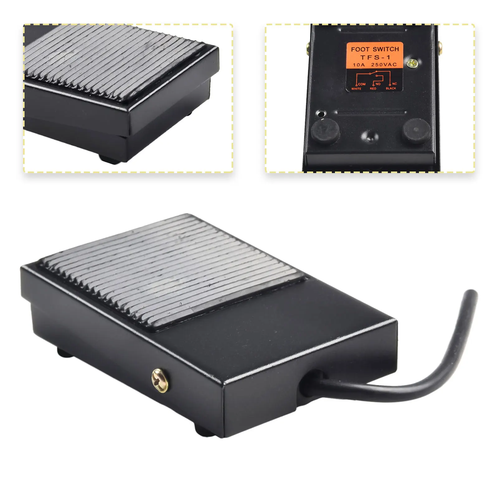 Electric Foot Pedal Switch TFS1 10A SPDT with for rugged Iron Shell Non Slip Pedal and 16cm Wire for Easy Installation