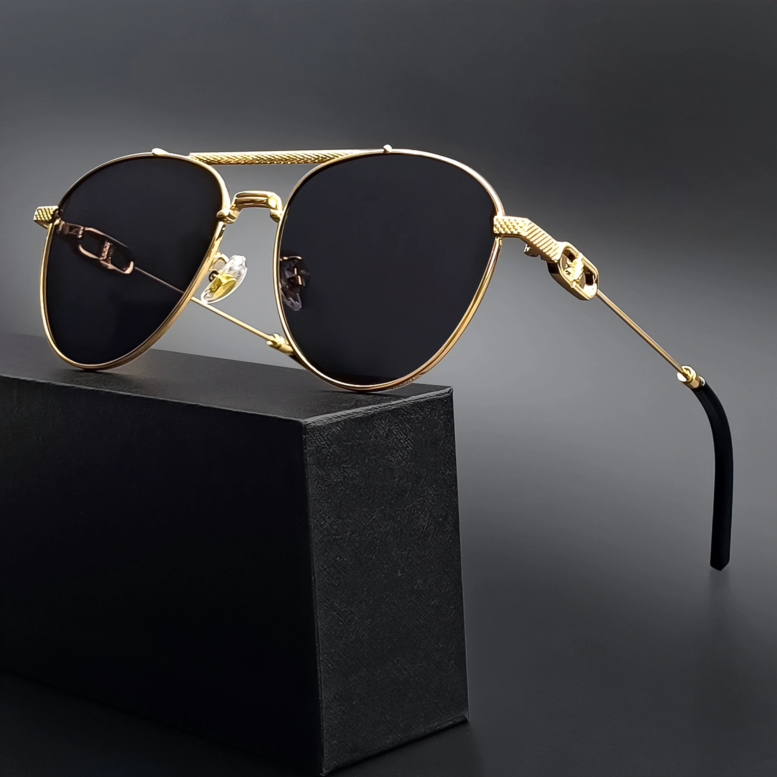 

HBK Polarized Metal Oral Sunglasses Men Big Gradient Flat Double Bridges Fashion Women's Sun Glasses Eyeglasses UV400