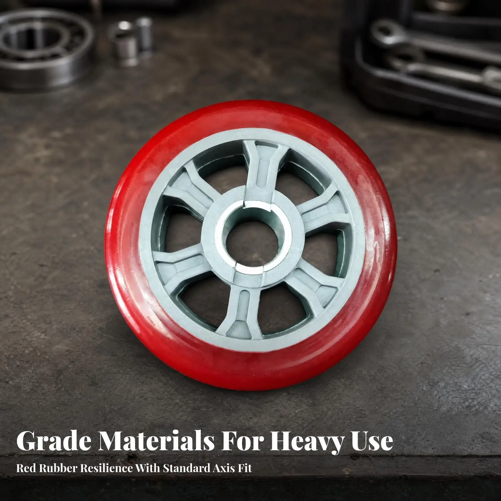 Durable Sliding Gate Wheel with Cherry Rim and Gray Hub for Manual Courtyard Gate Hardware