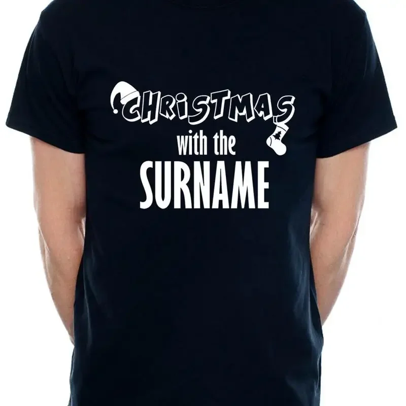 Personalised Mens T-Shirt Christmas With The Any Surname Your Choice of Name