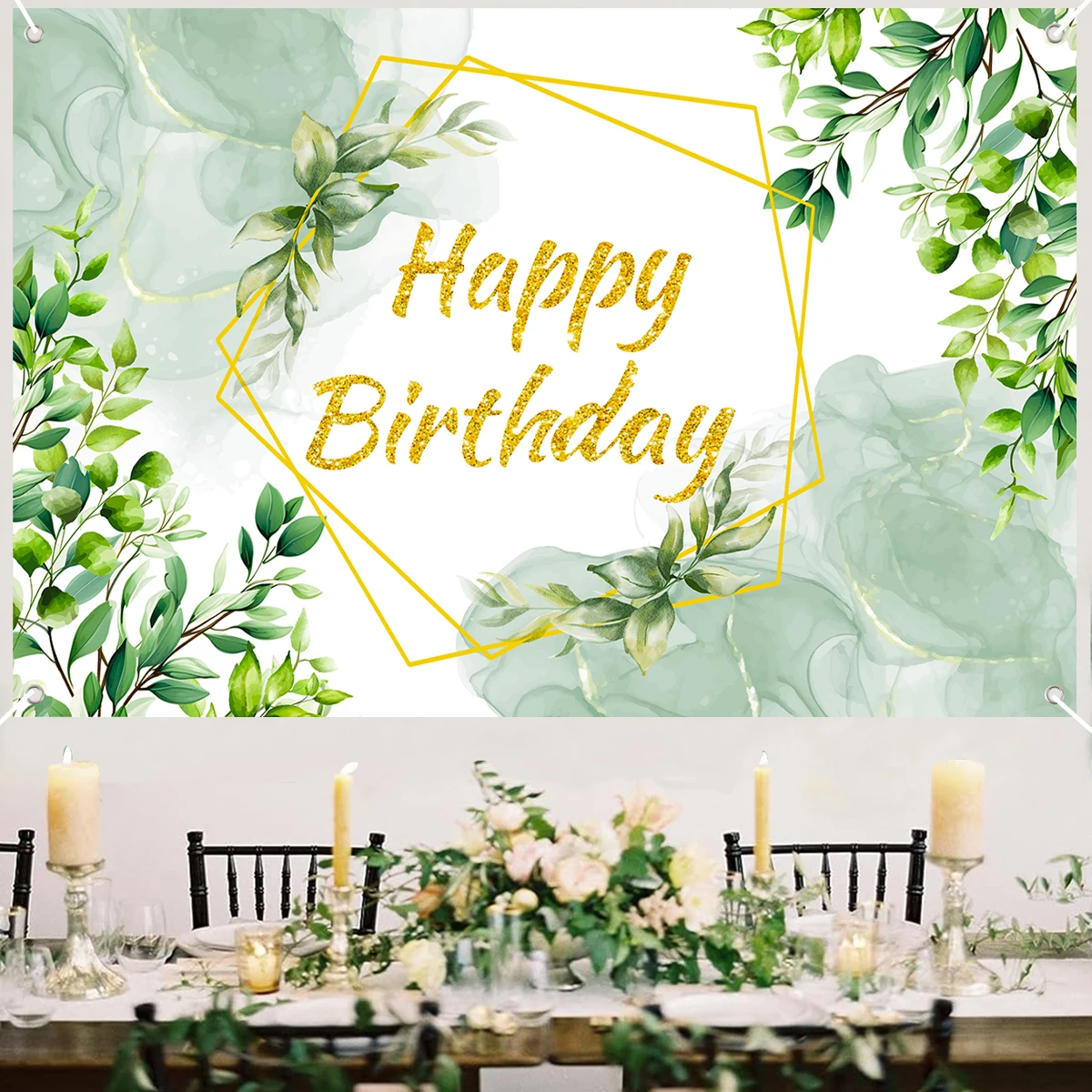 أوراق الأوكالبتوس الخضراء عيد ميلاد البوليستر خلفية حفلة عيد ميلاد ديكور الاطفال حفل زفاف عيد ميلاد لوازم استحمام الطفل #1