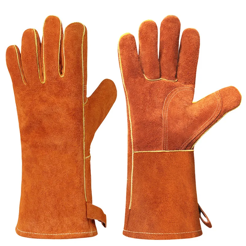 

Welding Gloves For Welder Works Palm Welders Thick Cow Split Leather Kitchen Stove Heat Puncture Resistant BBQ Glove