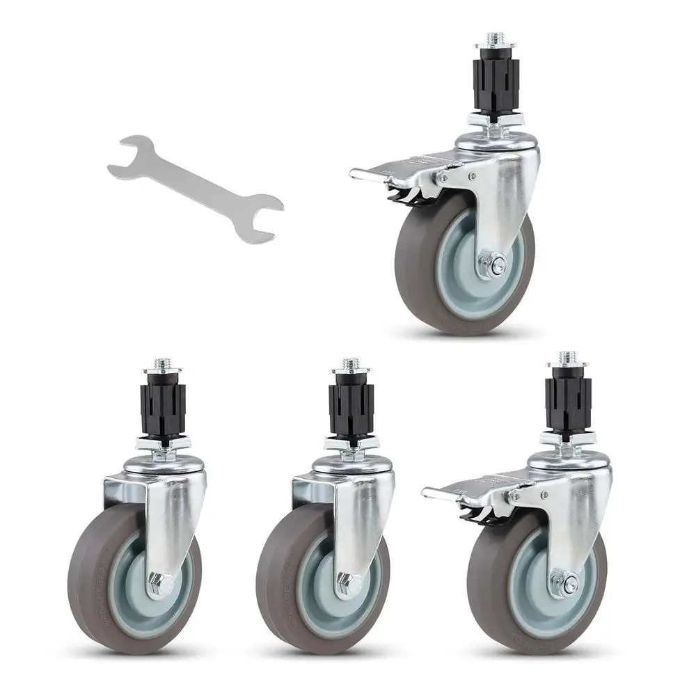 

4-дюймовые вставные ролики для ножек мебели из нержавеющей стали, тележек, верстаков (для квадратных труб, 4 шт./1200 фунтов)