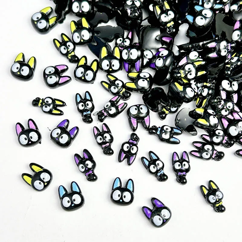 Little Black Cat Nail Art Decoração, desenhos animados bonitos, encantos para fazer desenhos de manicure DIY, orelha colorida de resina, 30pcs