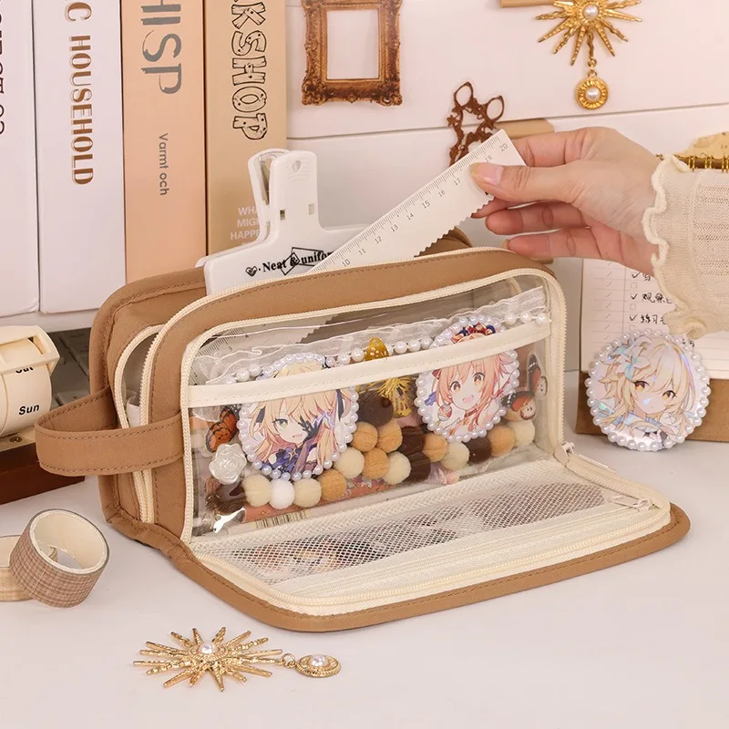 Double-layer super-large capacity pen bag with high appearance quality, multi-functional storage bag, simple stationery box