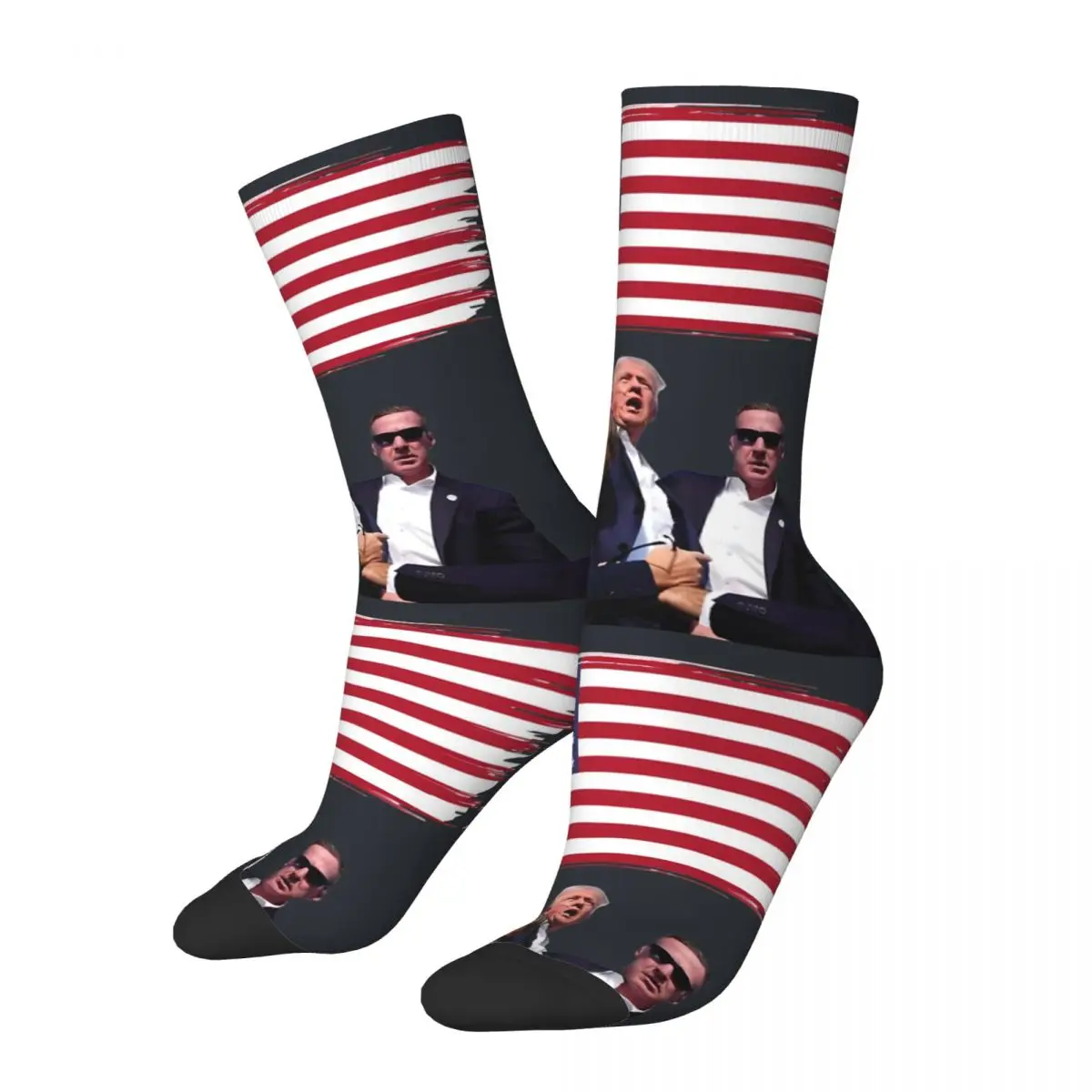 Trump Fist In Air Sticker Men's Socks Retro Harajuku Donald Trump Street Style Novelty Pattern Crew Sock