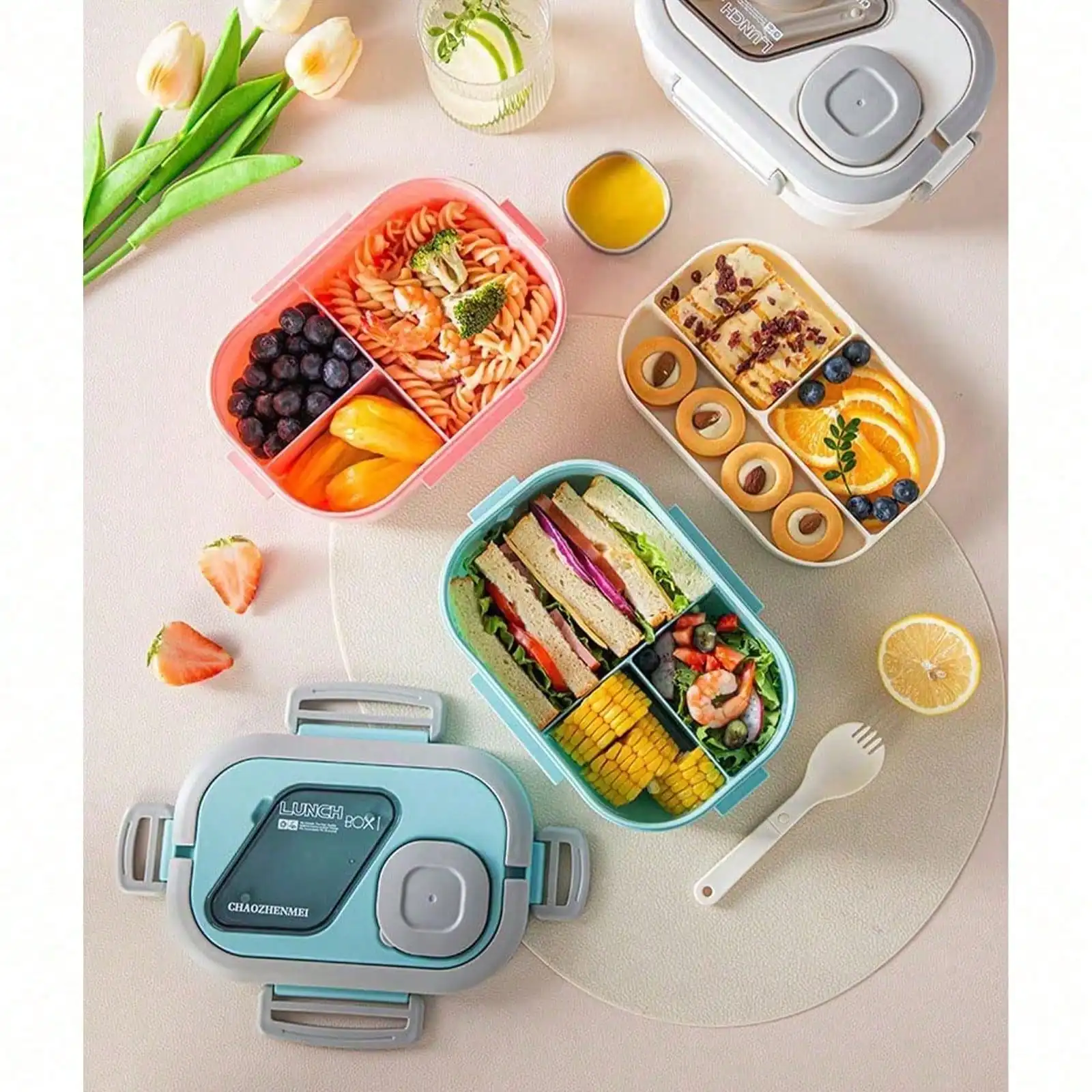 Stackable Bento Box, Eliminates worries about food leakage while carrying, adult sized with handle and cutlery, microwave safe for easy reheating, ideal gift for family