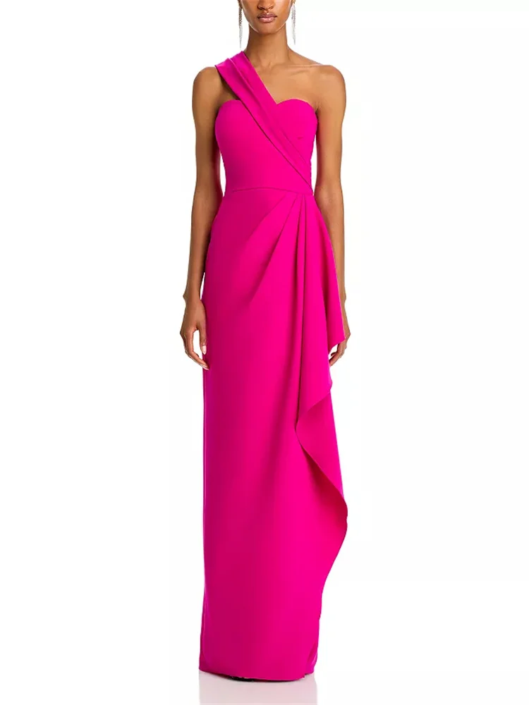 

New Arrival One Shoulder Neckline Sleeveless Stretch Crepe Evening Dress Sexy Back Zipper Floor Length Side Slit Gown For Women