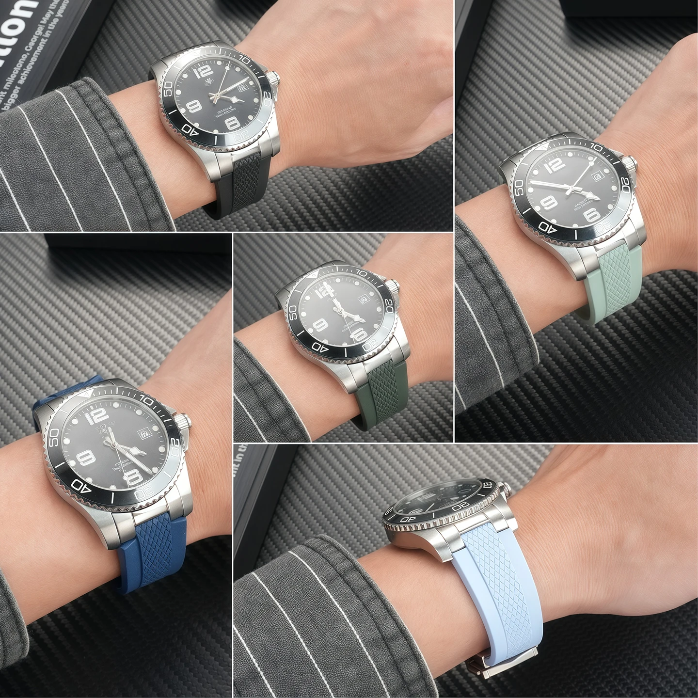 Longines hydroconquest L3 Conquest 스포츠 다이빙 시계 스트랩 + 금속 인터페이스 용 고품질 불소 고무 시계 밴드 21mm