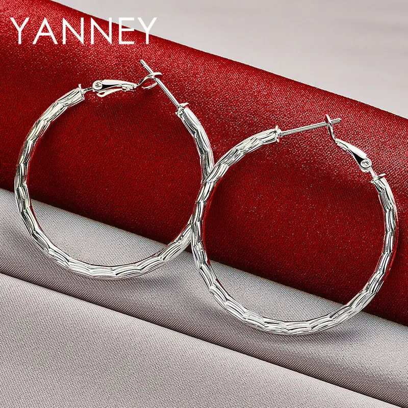 

925 Sterling Silver 40MM Fine Round Hoop Earrings For Women Charm Engagement Wedding Party Fashion Jewelry Accessories