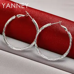 925 Sterling Silver 40MM Fine Round Hoop Earrings For Women Charm Engagement Wedding Party Fashion Jewelry Accessories
