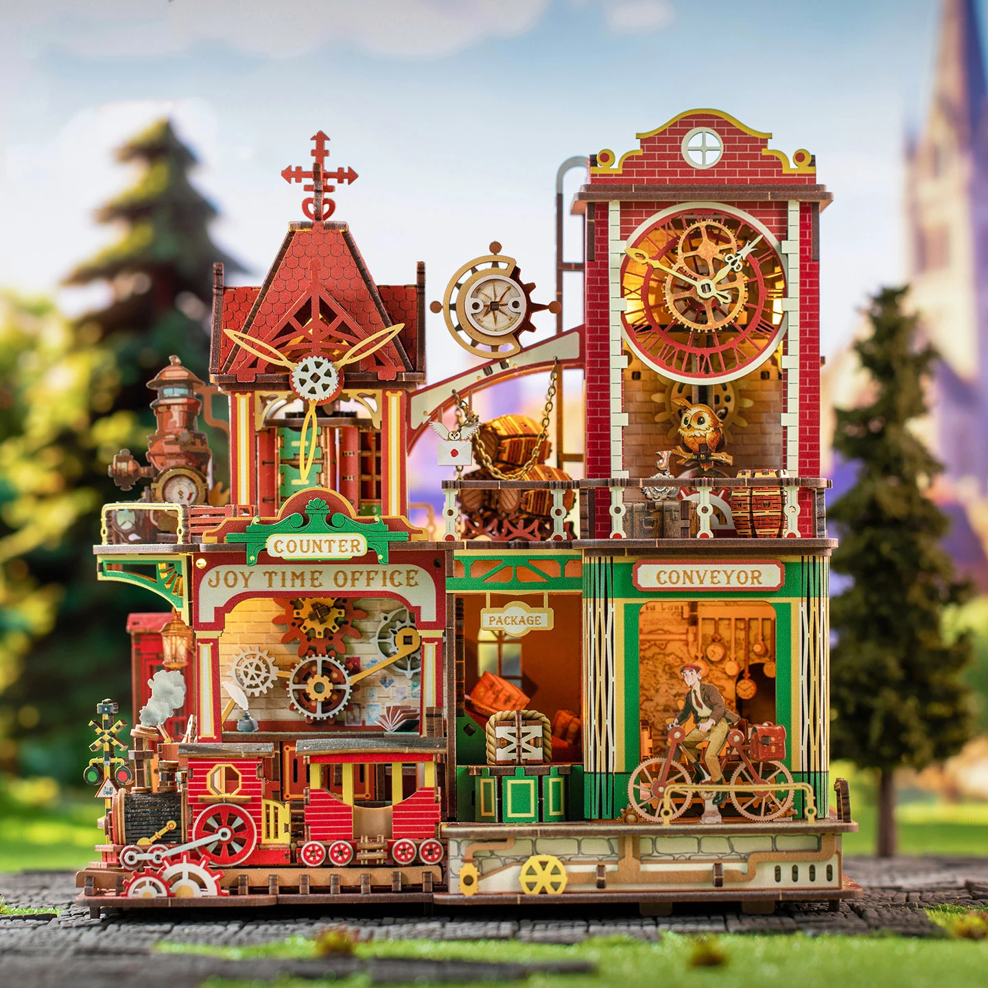 DIY Wooden Joey's Time Post Office Cottage Figurines Miniatures Kits for Friends Birthday Gifts Home Decor Crafts