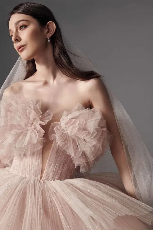 Romantico Blush Pink & White Tulle abiti da sposa Fluffy Tierred Tutu Tulle abiti da sposa abito da festa formale