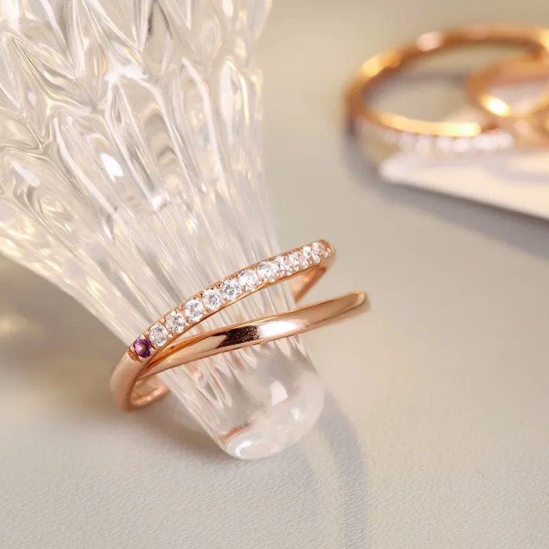 

Кольцо из стерлингового серебра 925 пробы с бриллиантом и двойным кольцом, нишевый дизайн, модное OL Light, роскошное универсальное кольцо Ins High Sense для женщин