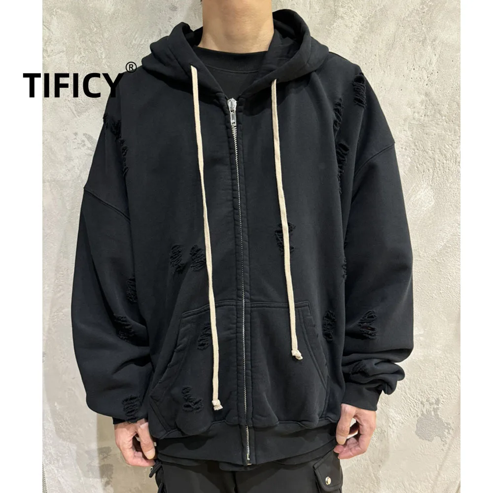 

High Street Dark RO хлопок кошка моющаяся толстовка с капюшоном на молнии мужская куртка толстовки повседневные свободные молнии