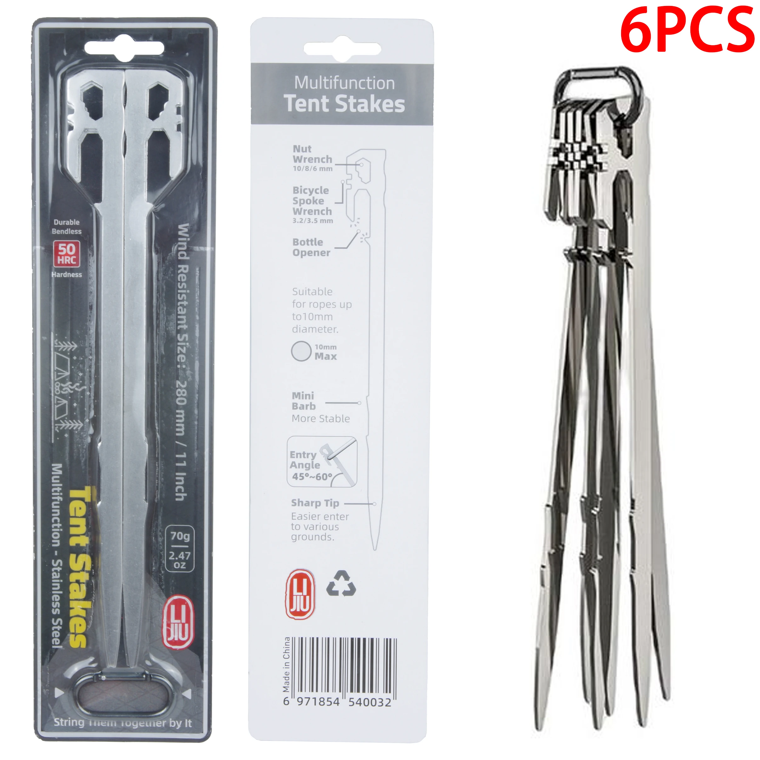 Camping Tent Stakes 6Pcs Canopy Tent Pegs 28cm Stainless Steel Garden Ground Nail beach Awnings Hammock Trampoline Accessories image 2