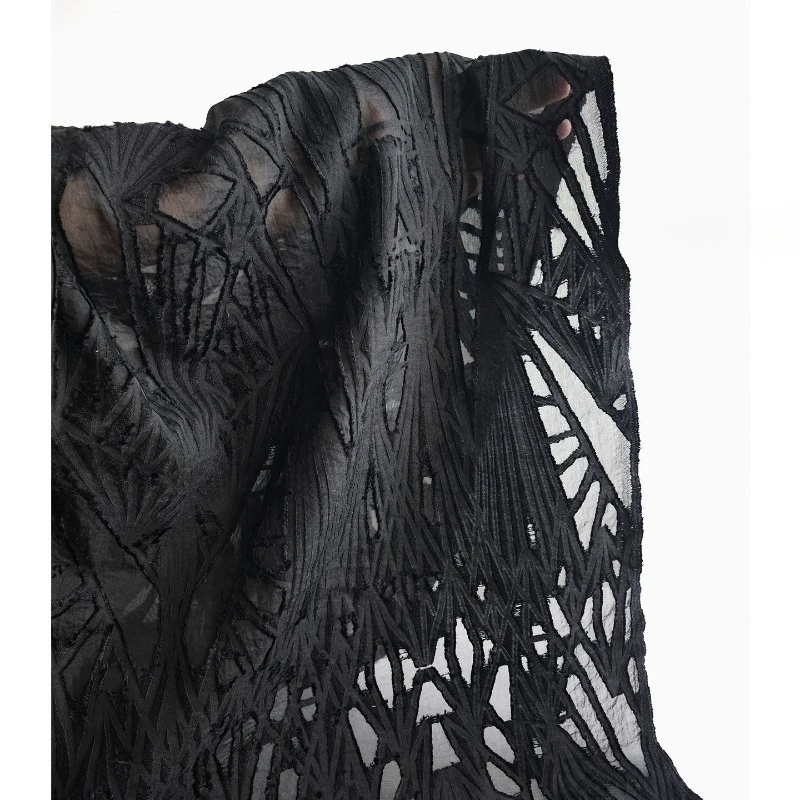 

Тонкая прозрачная ткань Black Hollow Cut Flower для пошива одежды, платьев, брюк, дизайнерских проектов, ткань для рукоделия, продается на метры