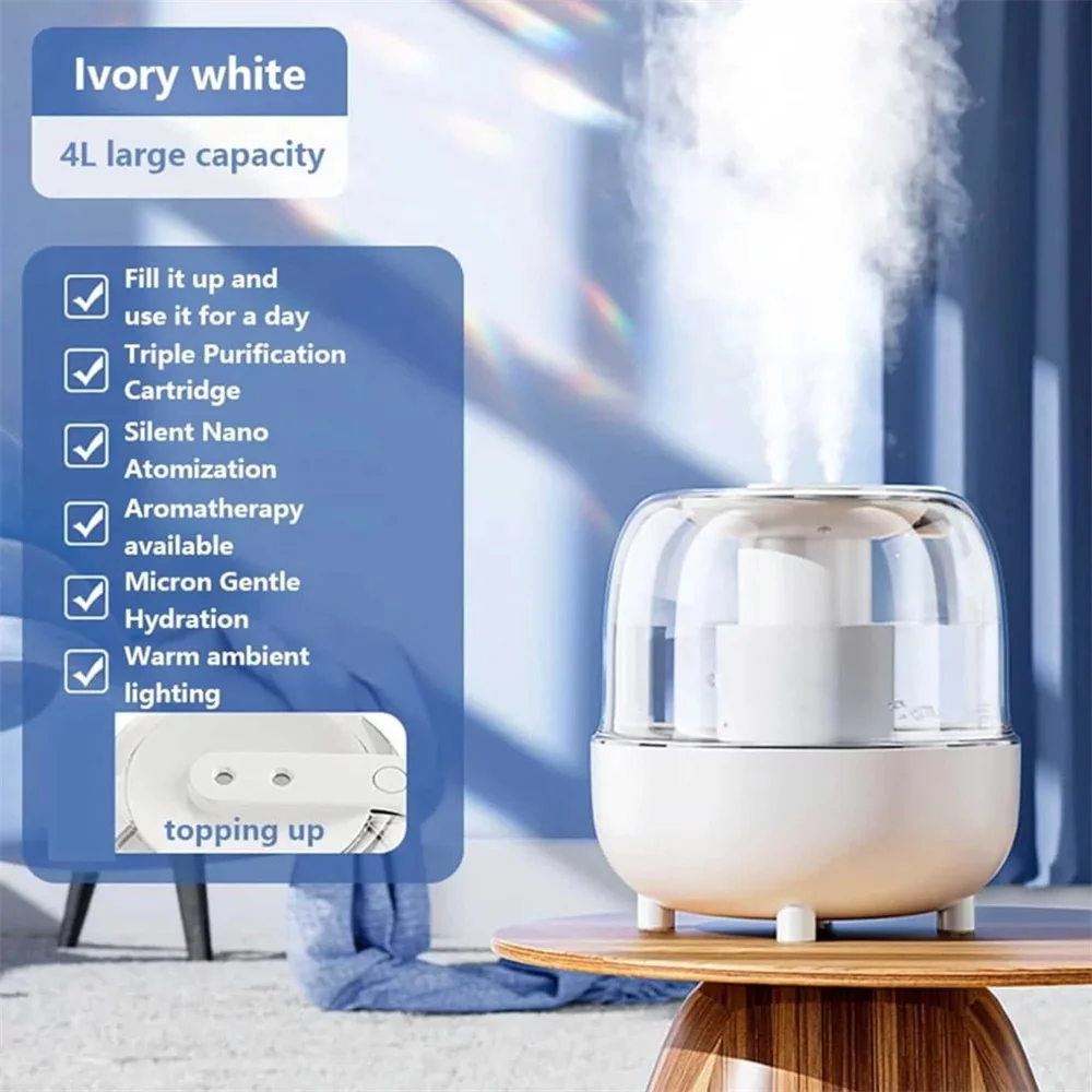 4L Air Humidifier 2 Spray Nozzle Mode Mist Maker Perfume Aroma Diffuser Home Office Large Capacity Color Night Light Purifier
