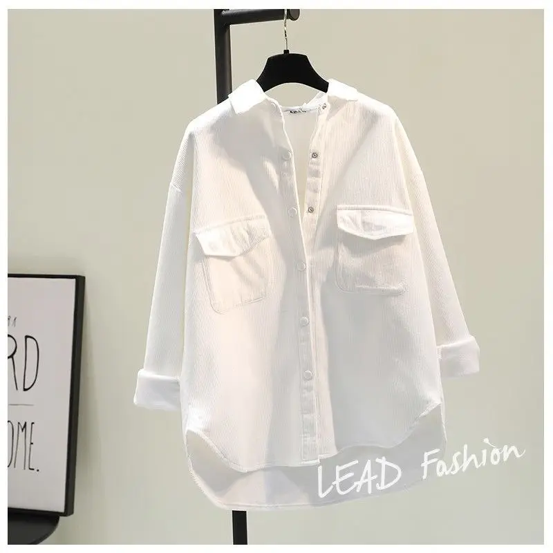 Women Fleece-Lined  Blouse Autumn Warm Long Sleeve Tops 2025 Winter Retro Solid Loose Shirt Female Work Tunic Blusas Mujer