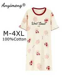 100% Cotton M-4XL Plus Size Summer Women Nightgowns Leisure Short Sleeves Sleepshirts Casual Nightdress Anti-bacterial Dresses