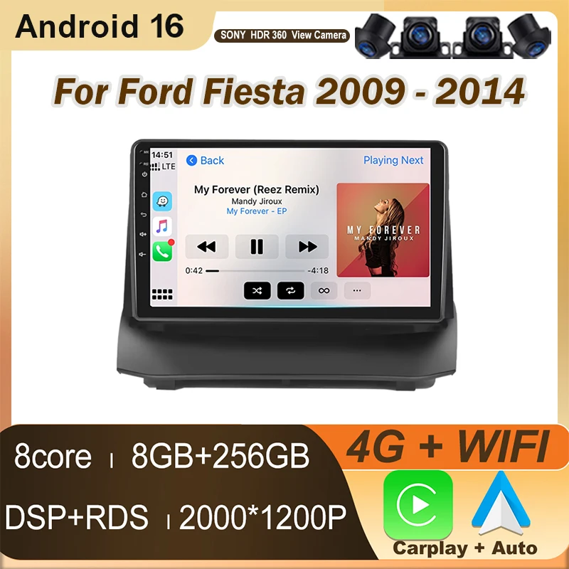 

Car Radio Car Multimedia Player For Ford Fiesta 2009 - 2014 9 Inch Android Car Stereo GPS Carplay Auto QLED Screen No 2din DVD