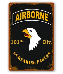 Letreros de aluminio de estaño Vintage, 101st Divison Airborne, unidades militares de EE. UU., póster de decoración de pared para cafés, bares, Pubs, tienda, 8x12 pulgadas