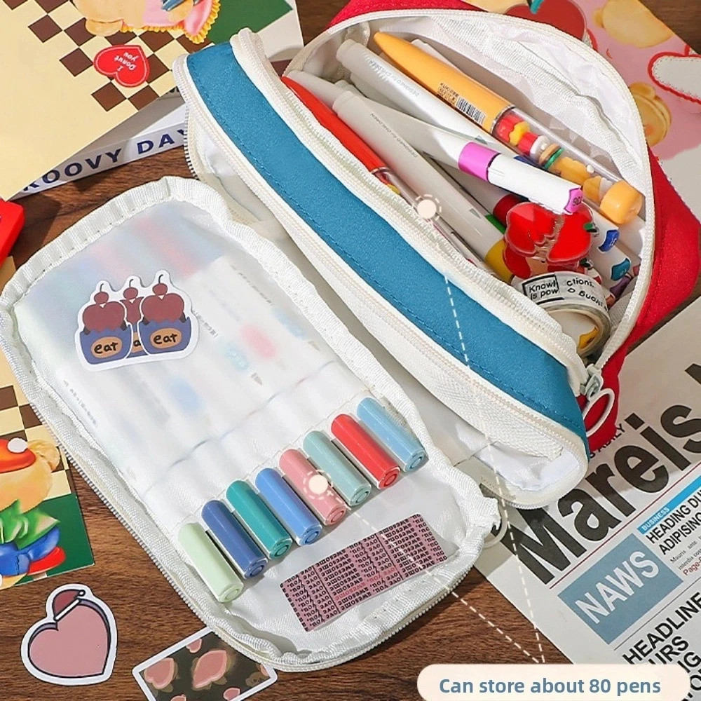

Large Capacity Dopamine Pencil Bag Cosmetics Storage Organizer Supplies Stationery Storage Bag Zipper Portable Pen Pencil Case