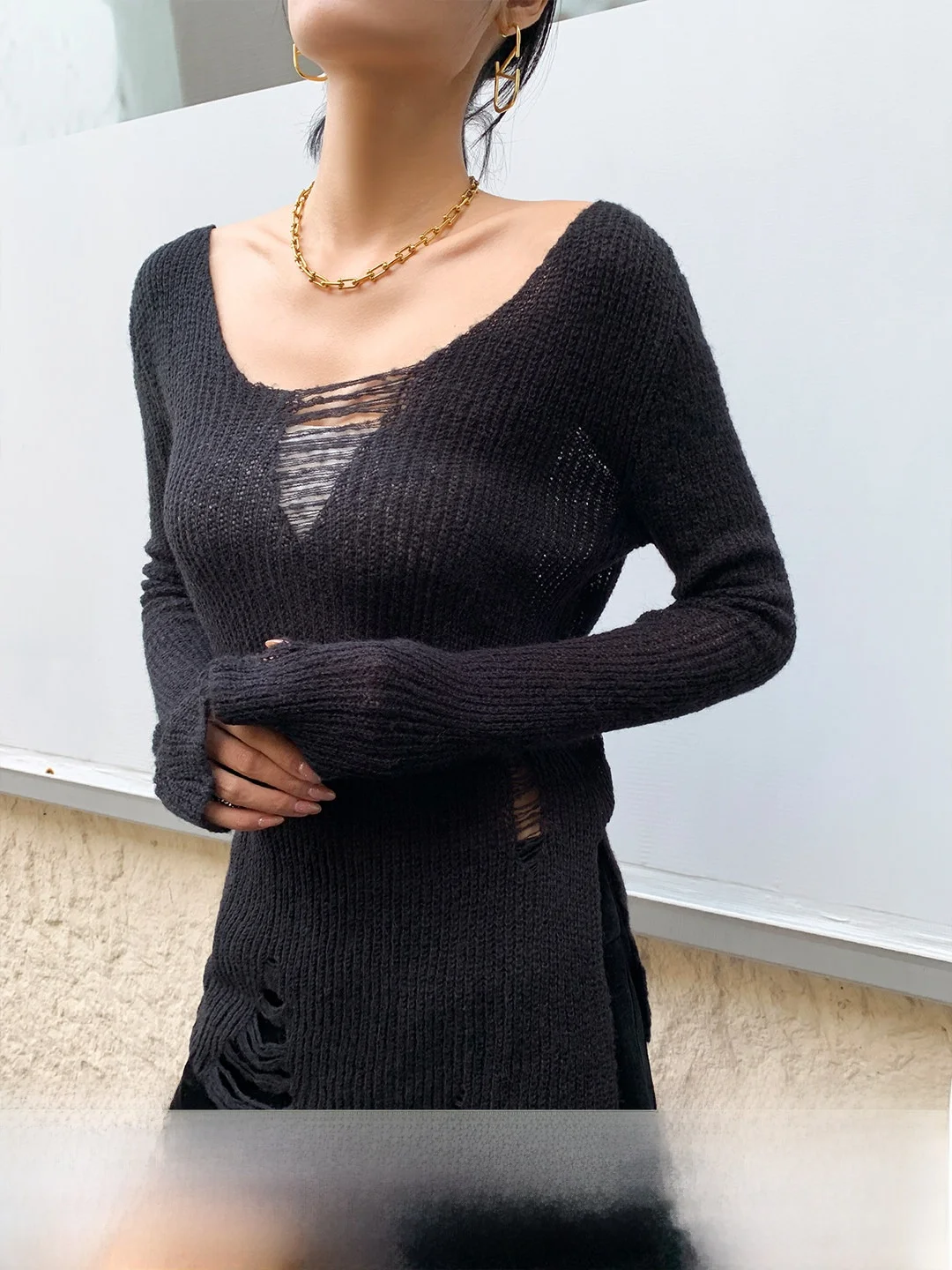 

ZOCHEEO Women's Long Sve Knitted Wool Sweater Slim Fit Inner Wear Base irt Commute Sle Korean Version Breathable Skin-...